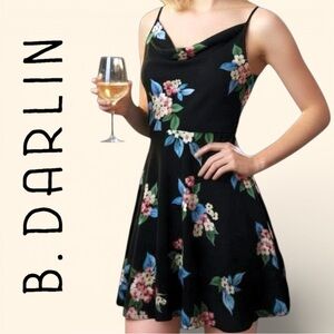 NWT B Darlin Size 0 Black + Blue Pink Green Floral Spaghetti Strap Formal Dress